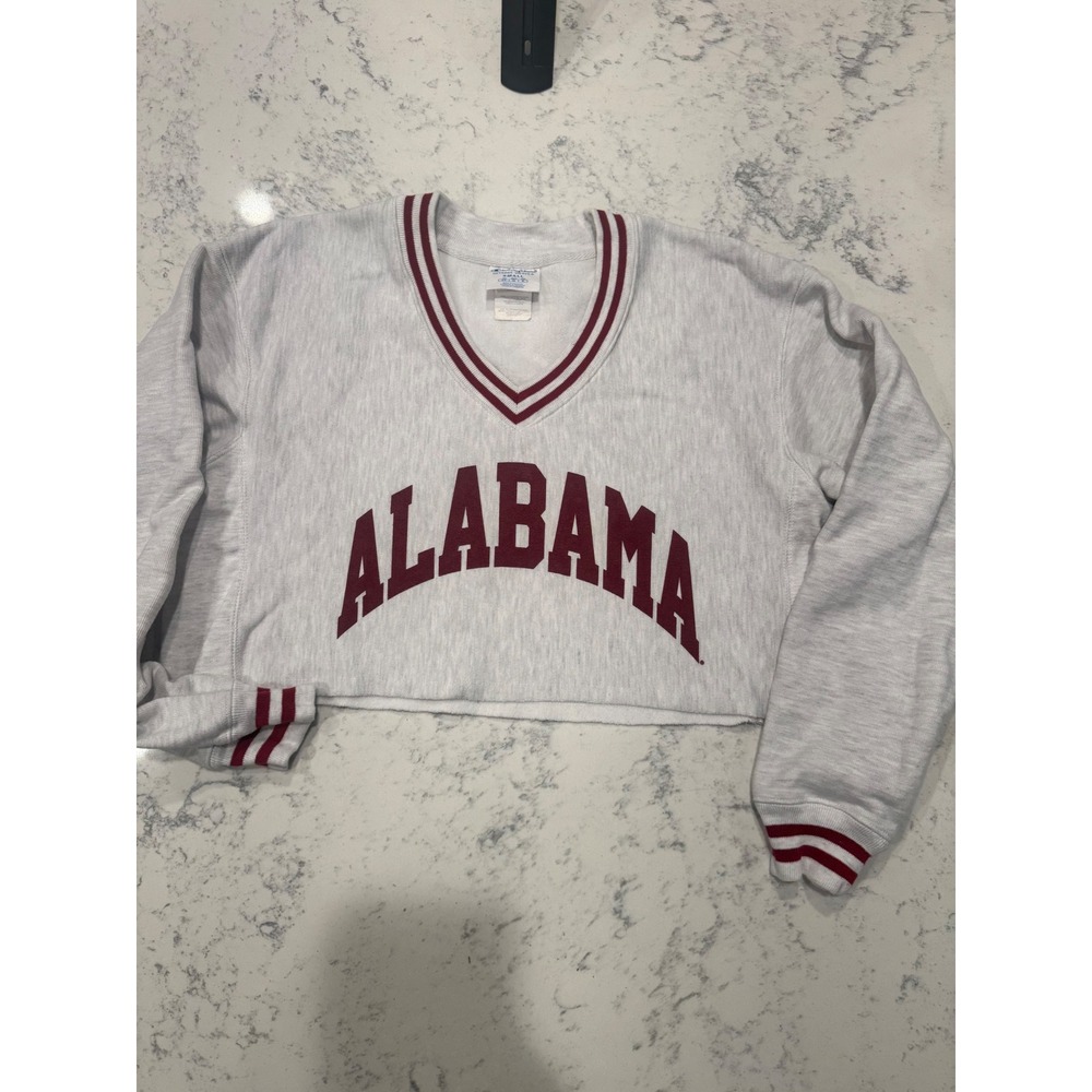 Champion Reverse Weave Alabama Crimson Tide Cropped V-Neck Sweatshirt Gray Small - Picture 3 of 11